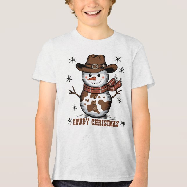 Howdy Christmas Snowman  T Shirt (Framsida)