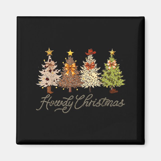 Howdy Christmas Tree Coquette Bow Western Cowboy C Magnet (Framsidan)