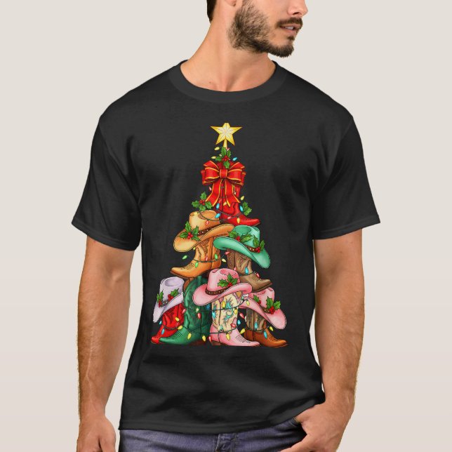 Howdy Christmas Tree Western Cowgirl Boots Xmas Li T Shirt (Framsida)
