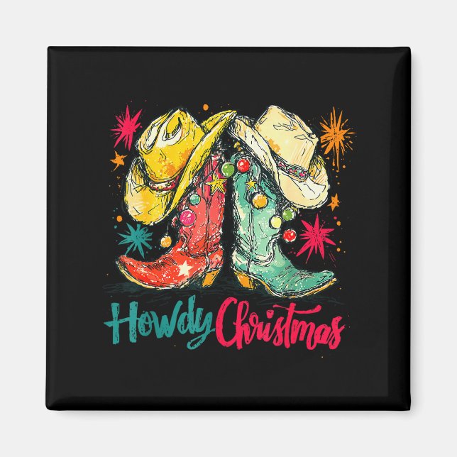 Howdy Christmas Xmas Cowboy Boots Western Pajamas  Magnet (Framsidan)