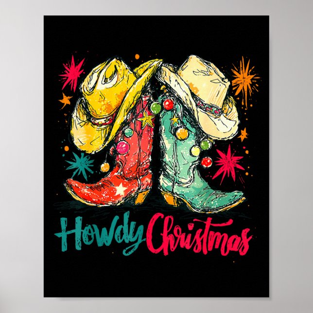 Howdy Christmas Xmas Cowboy Boots Western Pajamas  Poster (Framsidan)