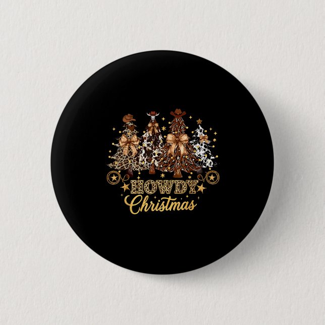 Howdy Christmas Xmas Tree Cowboy Western Coquette  Knapp (Framsida)