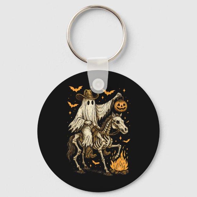 Howdy Cowboy Ghost Pumpkin Riding Skeleton Horse H Nyckelring (Framsida)