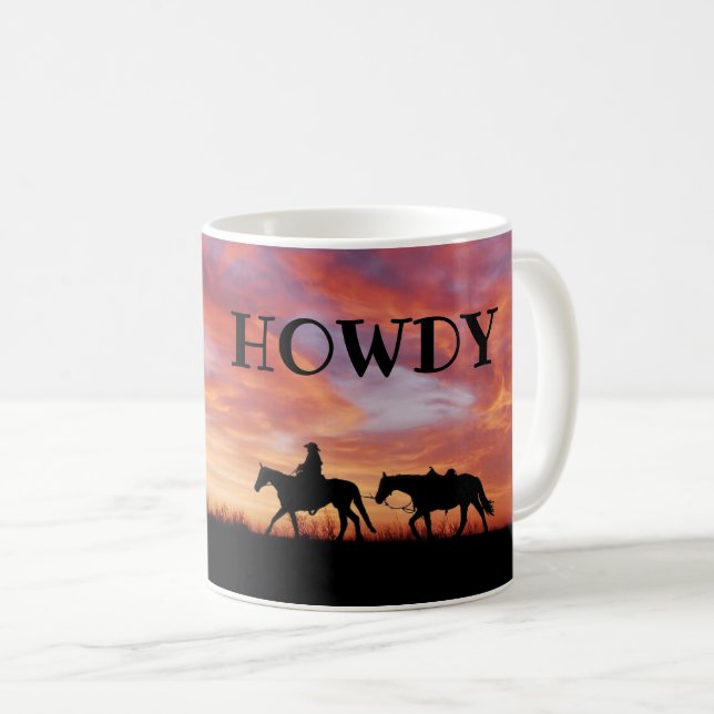 Howdy Cowboy Horse Westernare Himlar Kaffemugg (Framsida höger)