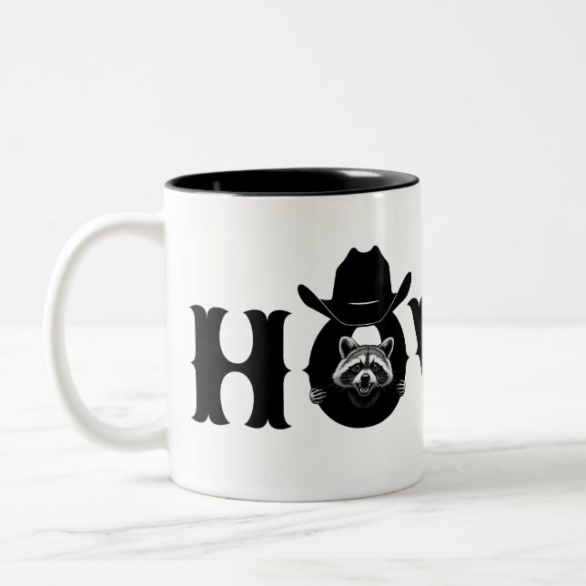 Howdy Cowboy Raccoon Western Funny Welcome Två-Tonad Mugg (Vänster)
