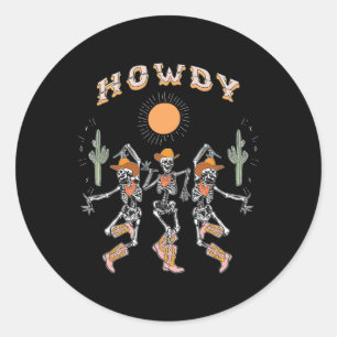 Howdy Cowboy Skeleton Dancing Land Western Hall Runt Klistermärke