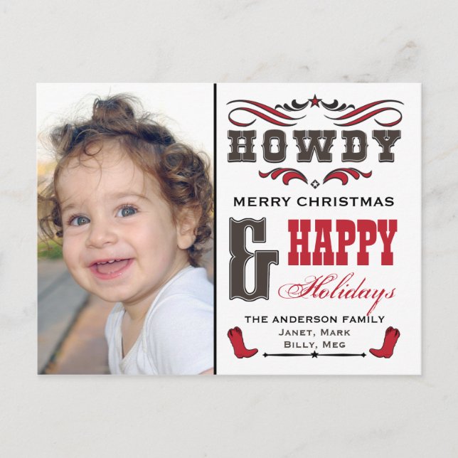 Howdy Cowboys Westerna Julafton-fotokort Helg Vykort (Framsida)