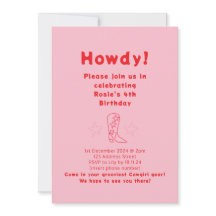 Howdy Cowgirl Birthday-inbjudan
