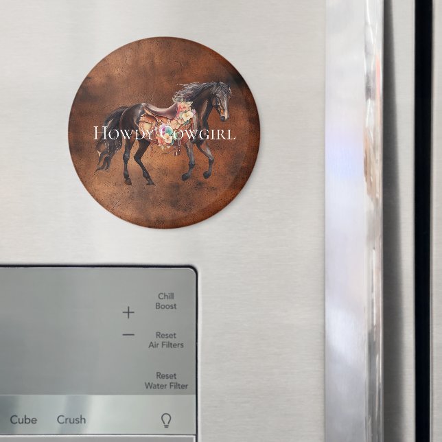 Howdy Cowgirl Horse Blommigt Saddle Magnet (In Situ (Fridge))