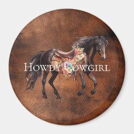 Howdy Cowgirl Horse Blommigt Saddle Magnet