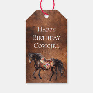 Howdy Cowgirl Western Horse Blommigt Saddle Presentetikett