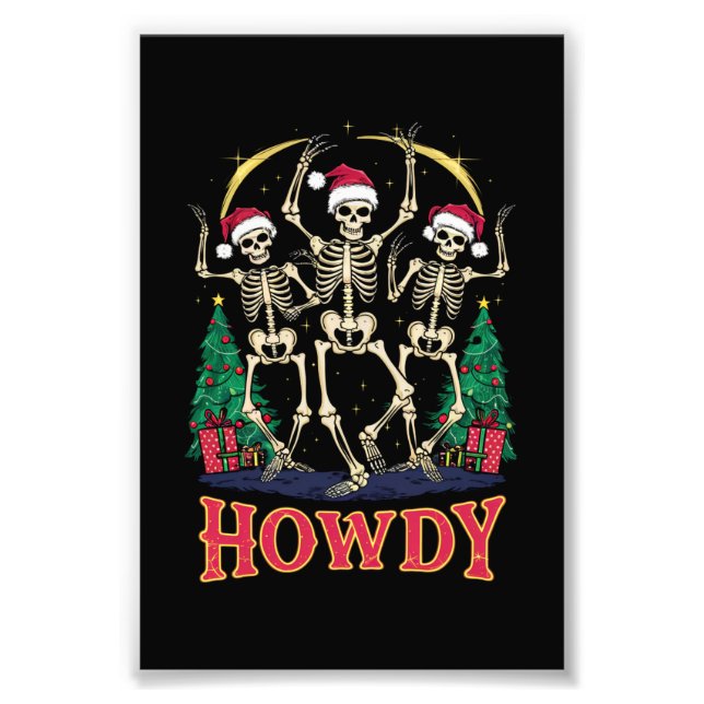 Howdy Dancing Skeleton Funny Jul Helgdag Fototryck (Framsidan)