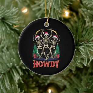 Howdy Dancing Skeleton Funny Jul Helgdag Julgransprydnad Keramik