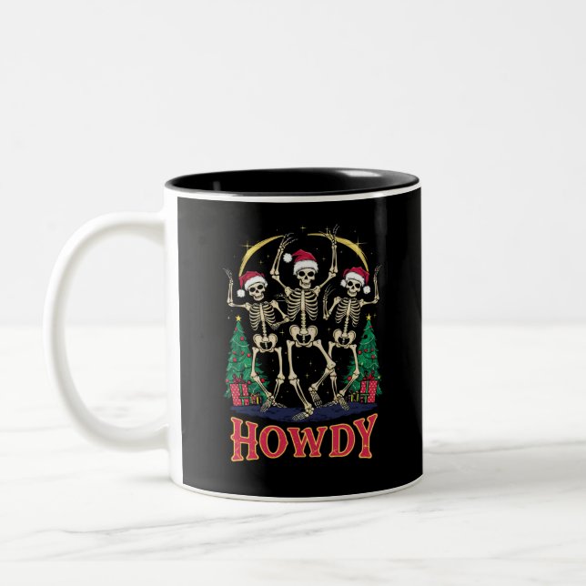 Howdy Dancing Skeleton Funny Jul Helgdag Två-Tonad Mugg (Vänster)