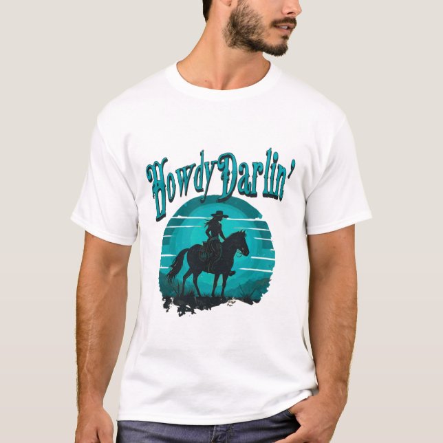 Howdy Darlin’ Western T-Shirt - Retro Cowgirl Sol (Framsida)