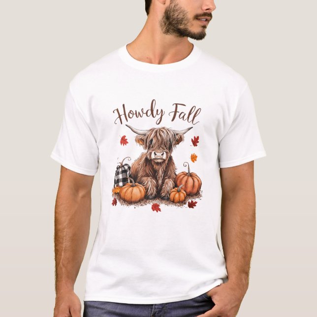 Howdy Fall Highland Cow Happy Thanksgiving Autumn  T Shirt (Framsida)