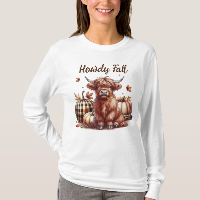 Howdy Fall Highland Cow T Shirt (Framsida)