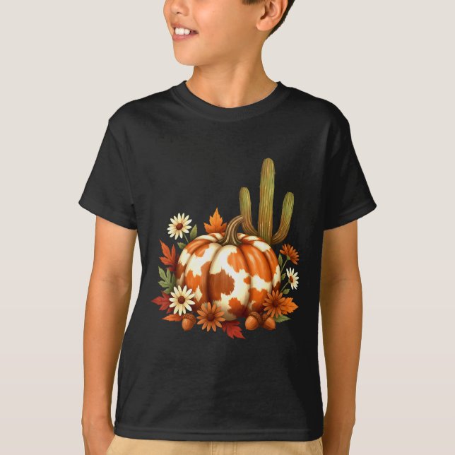 Howdy Fall Pumpkin Retro Western Cowboy Cow Hallow T Shirt (Framsida)