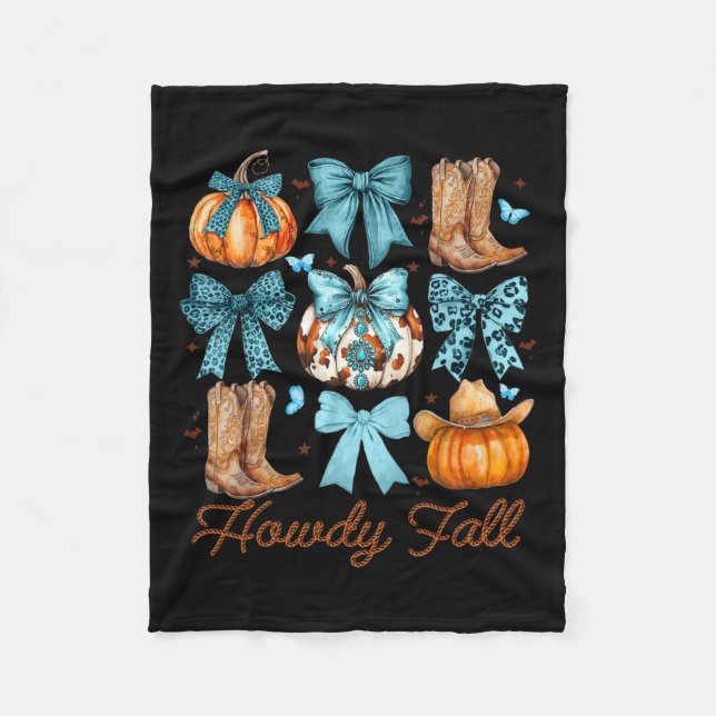 Howdy Fall Western Pumpkin Coquette Bow Pumpkin Fleecefilt (Framsidan)