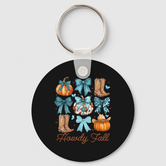 Howdy Fall Western Pumpkin Coquette Bow Pumpkin Nyckelring (Framsida)