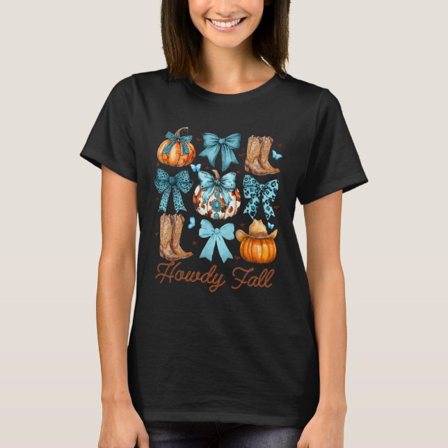 Howdy Fall Western Pumpkin Coquette Bow Pumpkin T Shirt (Framsida)