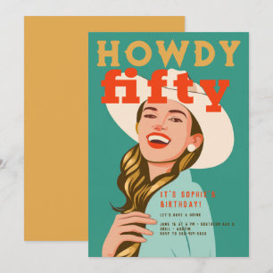 Howdy Femtio Westerna Retro Chic Grönt 50:e födels Inbjudningar