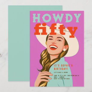 Howdy Femtio Westerna Retro Chic Rosa 50:e födelse Inbjudningar