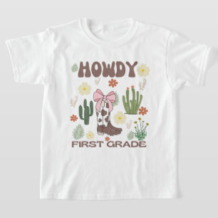 Howdy First Klass Kids T-Shirt, Cowgirl First Day T Shirt