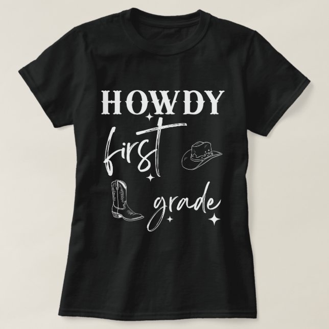 Howdy First Klass Tröja för lärare, 1:a Klass Lära (Design framsida)