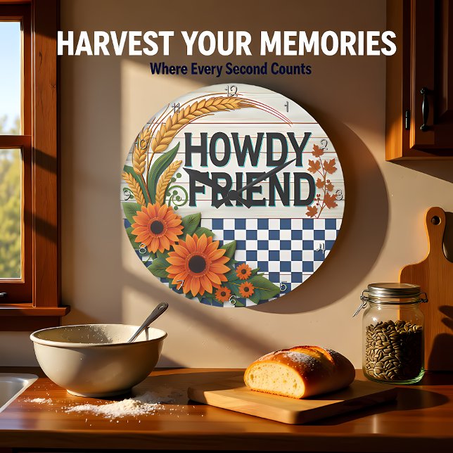 Howdy Friend Sunflower Harvest Stor Klocka (Skapare uppladdad)