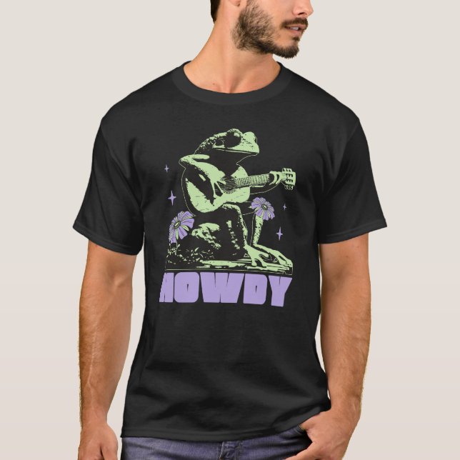 Howdy Frog spelar Guitar Cute och Quirky T Shirt (Framsida)