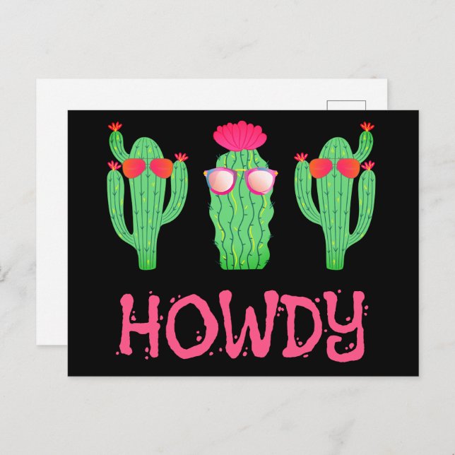 Howdy Funny Western Cactus Tecknade figurer Vykort (Fram/baksida)