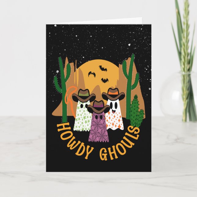 Howdy Ghouls Halloween Ghost Cowboy Kort (Framsida)