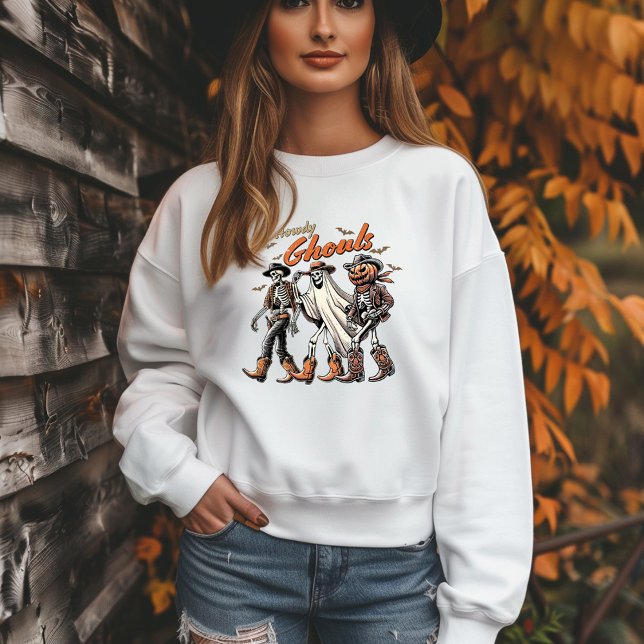 Howdy Ghouls Halloween Pumpkin spökskeleton T Shirt (Skapare uppladdad)