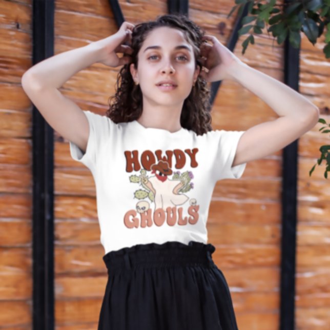 Howdy Ghouls Retro Funny Halloween CowboyGhost T Shirt (Skapare uppladdad)