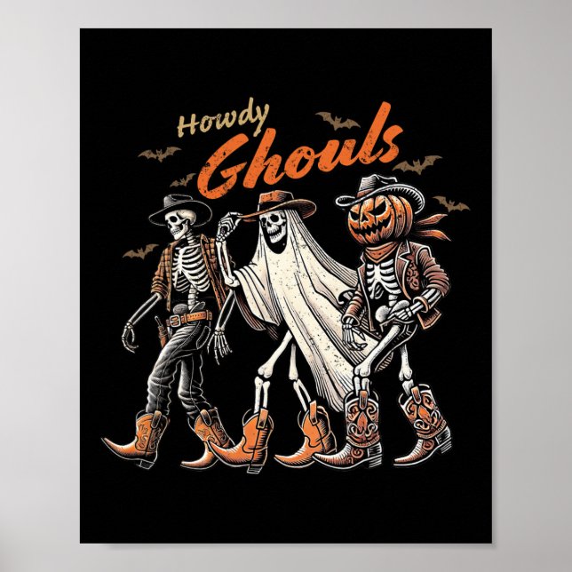 Howdy Ghouls Skeleton CowboyWestern Rodeo Hallowed Poster (Framsidan)