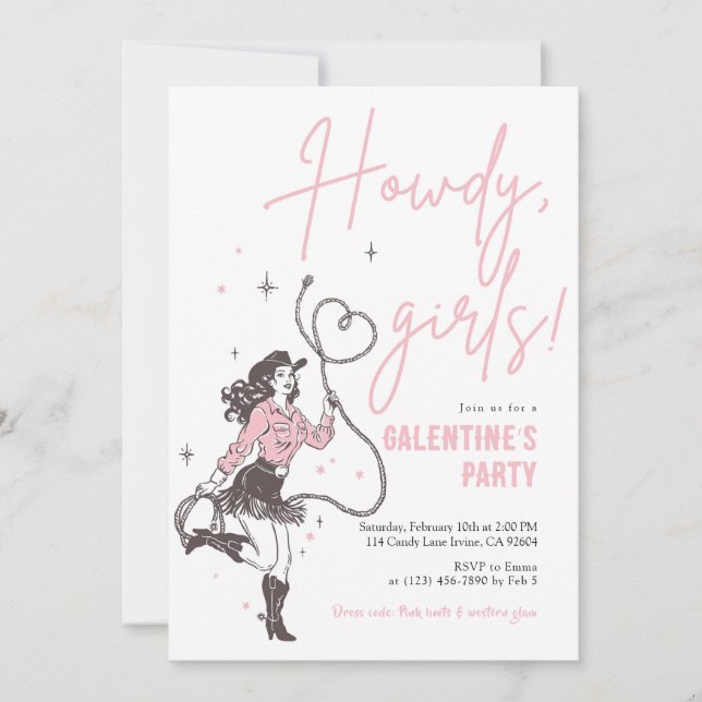 Howdy Girls Galentine’s Party Invitation Inbjudningar (Framsida)
