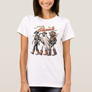 Howdy Gouls Westerna Halloween skeleton pumpkin T Shirt