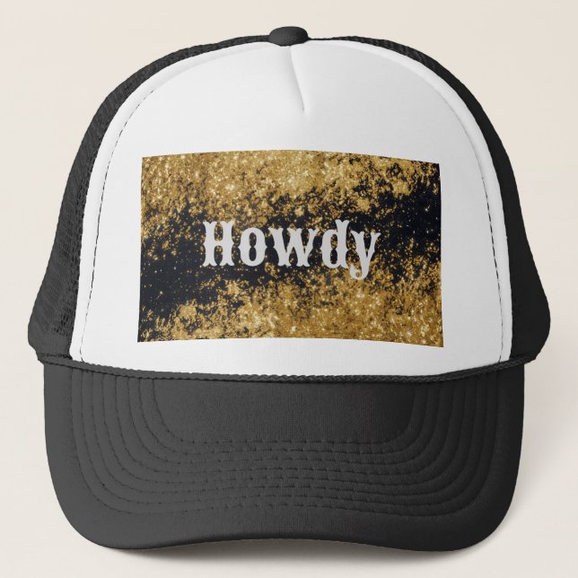 Howdy Guld Glitter Black Glitter Hat Keps (Framsida)