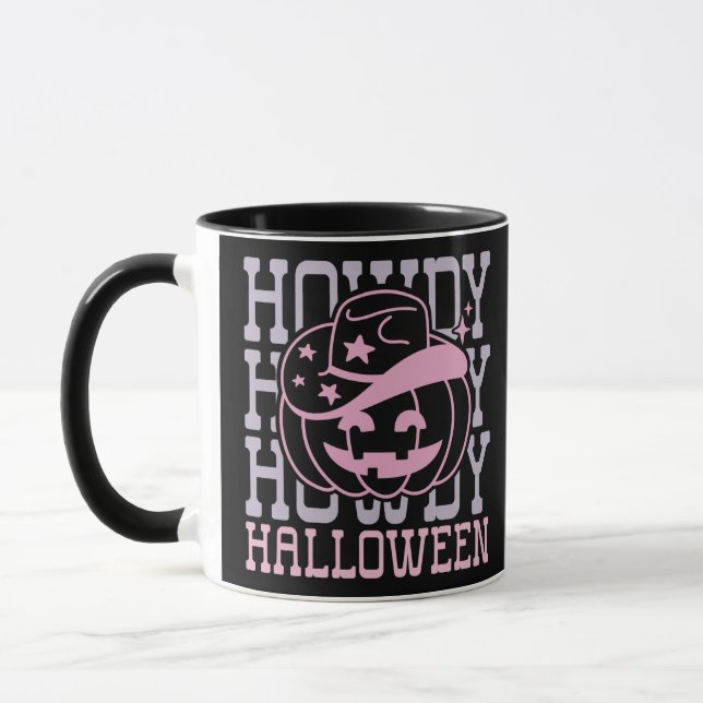 Howdy Halloween Pumpkin Cowboy Hat Black Halloween Mugg (Vänster)