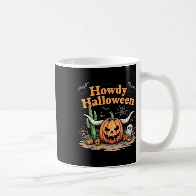 Howdy Halloween Pumpkin Skull Desert Western Scene Kaffemugg (Höger)