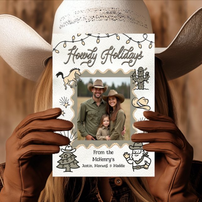 Howdy Helgdag Photo Westernare Hand plockade lasso Julkort (Skapare uppladdad)