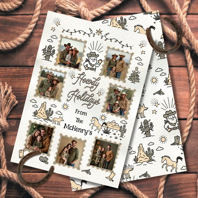 Howdy Helgdag Photo Westernare Hand plockade lasso Julkort (Skapare uppladdad)