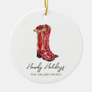 Howdy Helgdagars Cowgirl Julgransprydnad Keramik