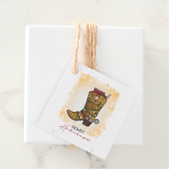 Howdy Helgdagars jul Ljus Cowboy Boot Gåvor Etiketter (På plats)