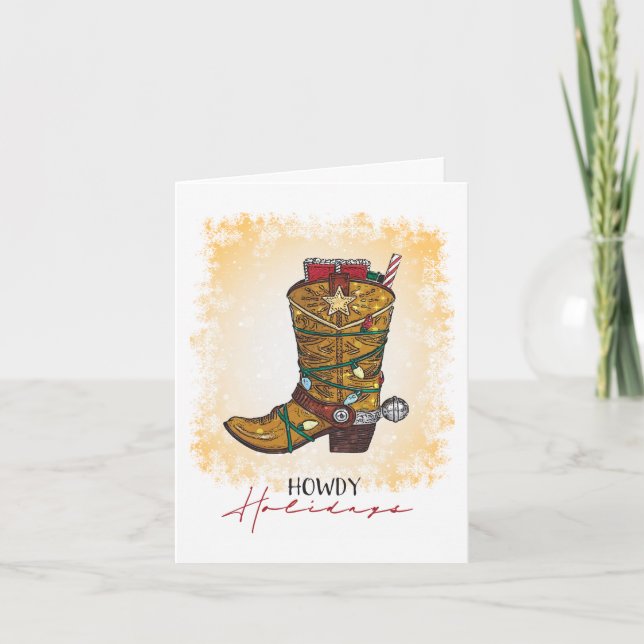 Howdy Helgdagars jul Ljus Cowboy Boot Helgkort (Framsida)