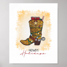 Howdy Helgdagars jul Ljus Cowboy Boot Poster