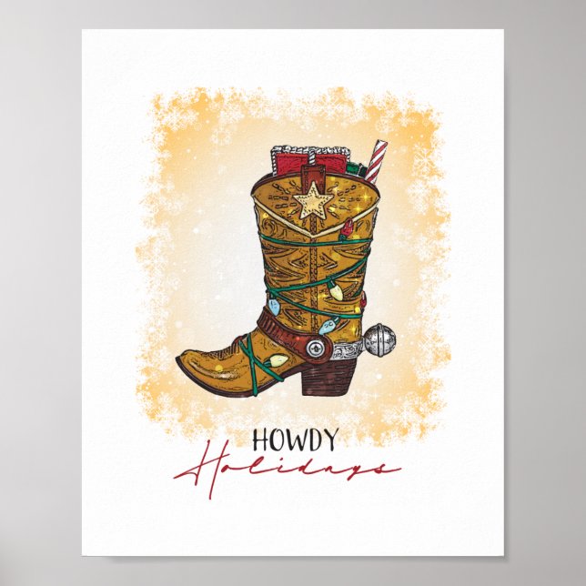 Howdy Helgdagars jul Ljus Cowboy Boot Poster (Framsidan)