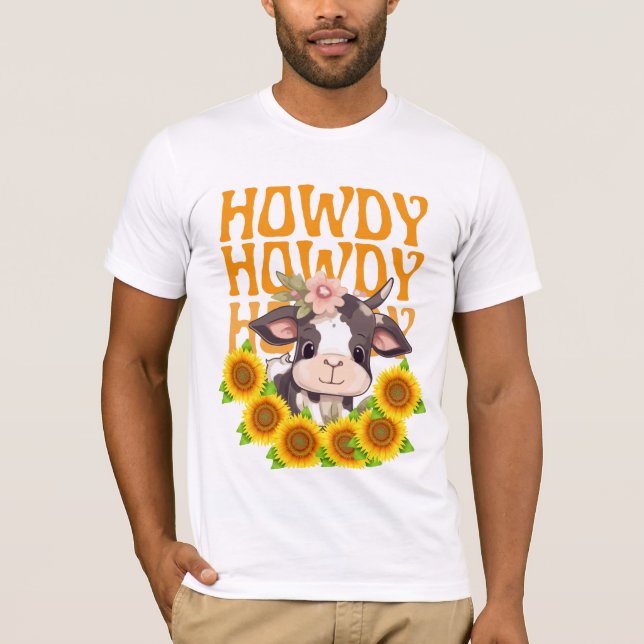 Howdy Highland Cow och Sunblommor T Shirt (Framsida)