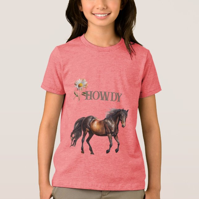 Howdy Horse Daisy Flower T Shirt (Framsida)